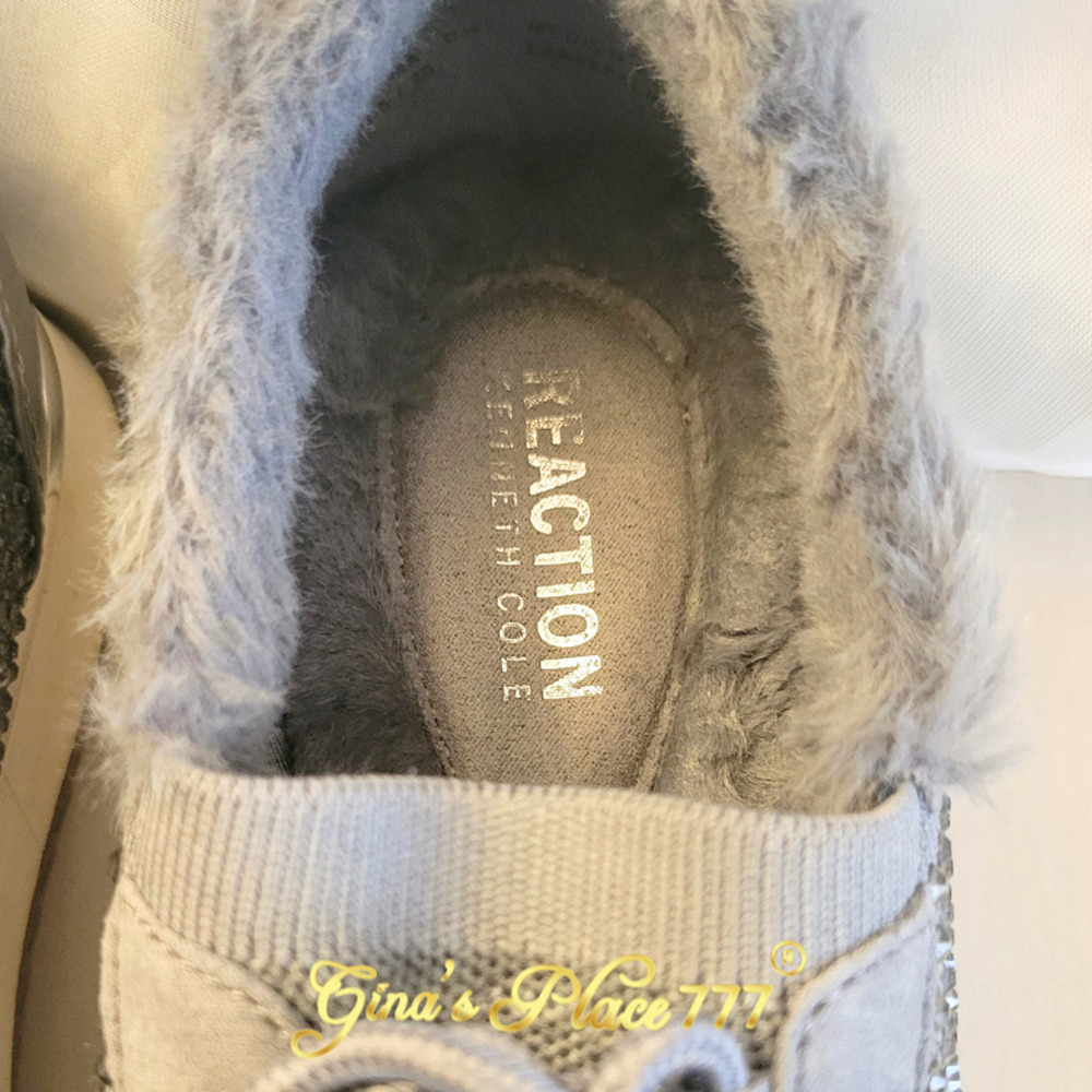 Kenneth Cole Reaction Cari Cozy Faux Fur Jewel Jogger Sneaker Gray Size 9 - Picture 9 of 15